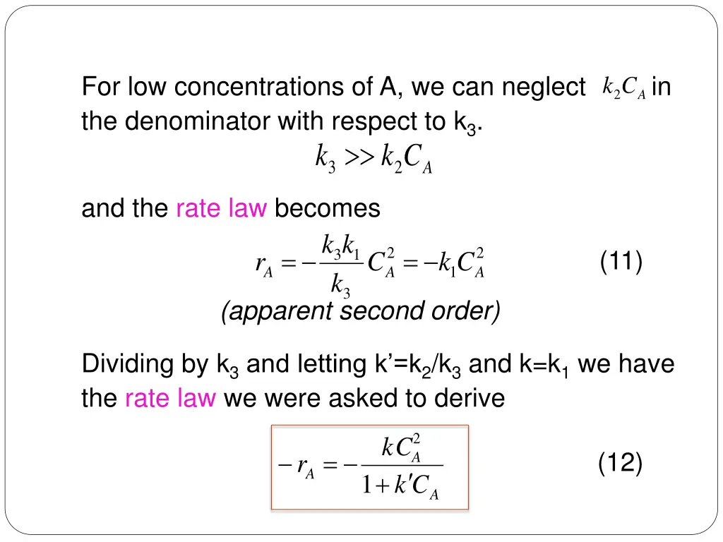 for low concentrations of a we can neglect