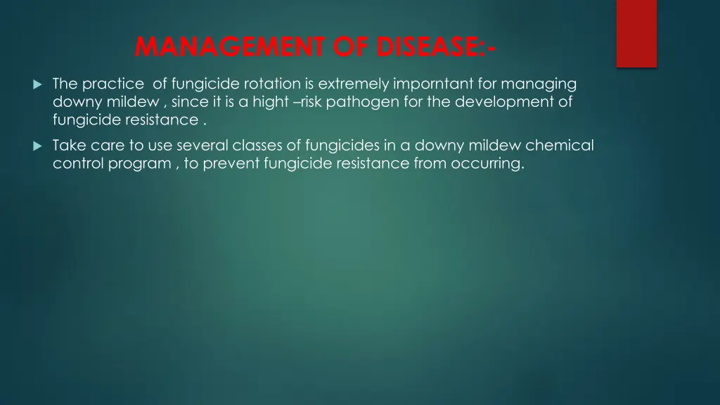 management of disease