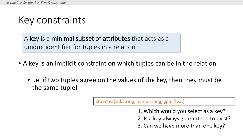 lecture 2 section 1 keys constraints lecture