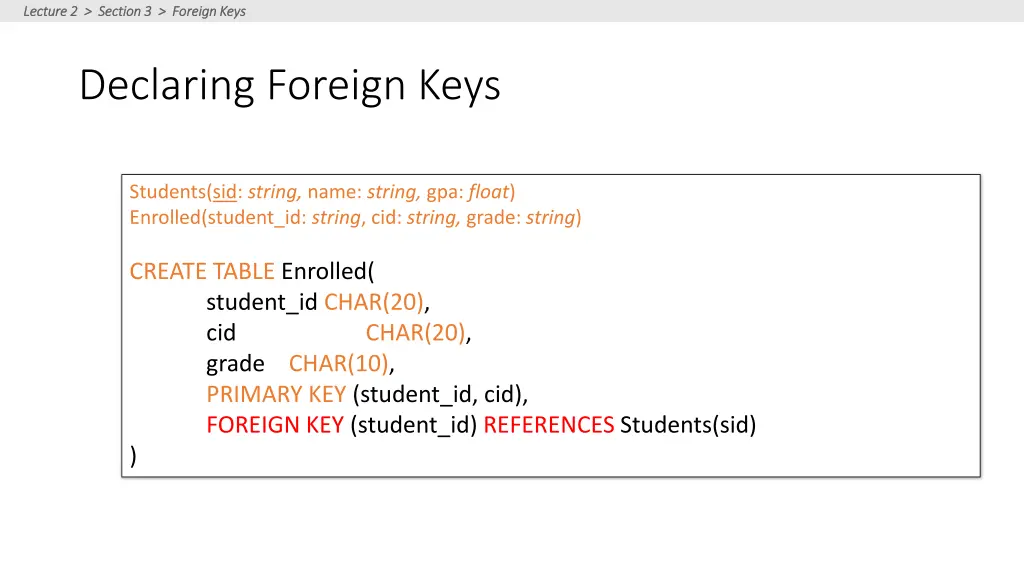 lecture 2 section 3 foreign keys lecture 1