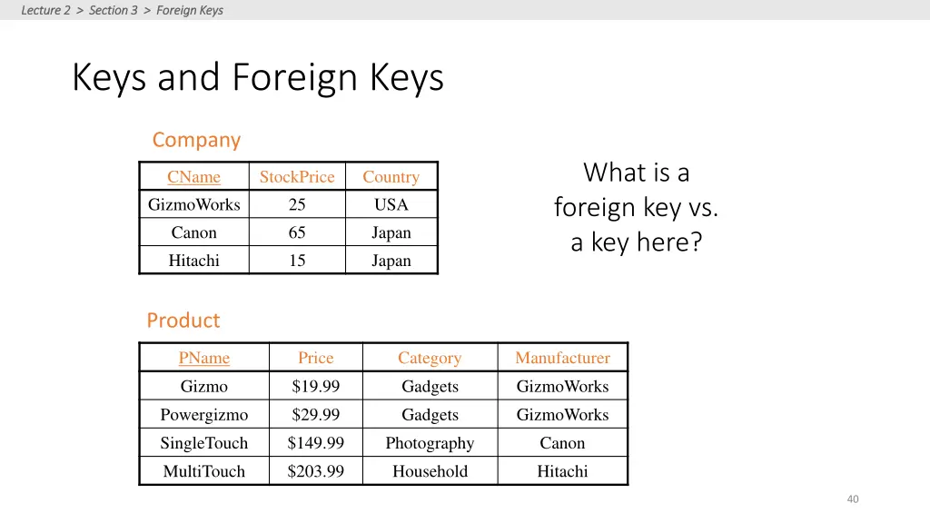 lecture 2 section 3 foreign keys lecture 3