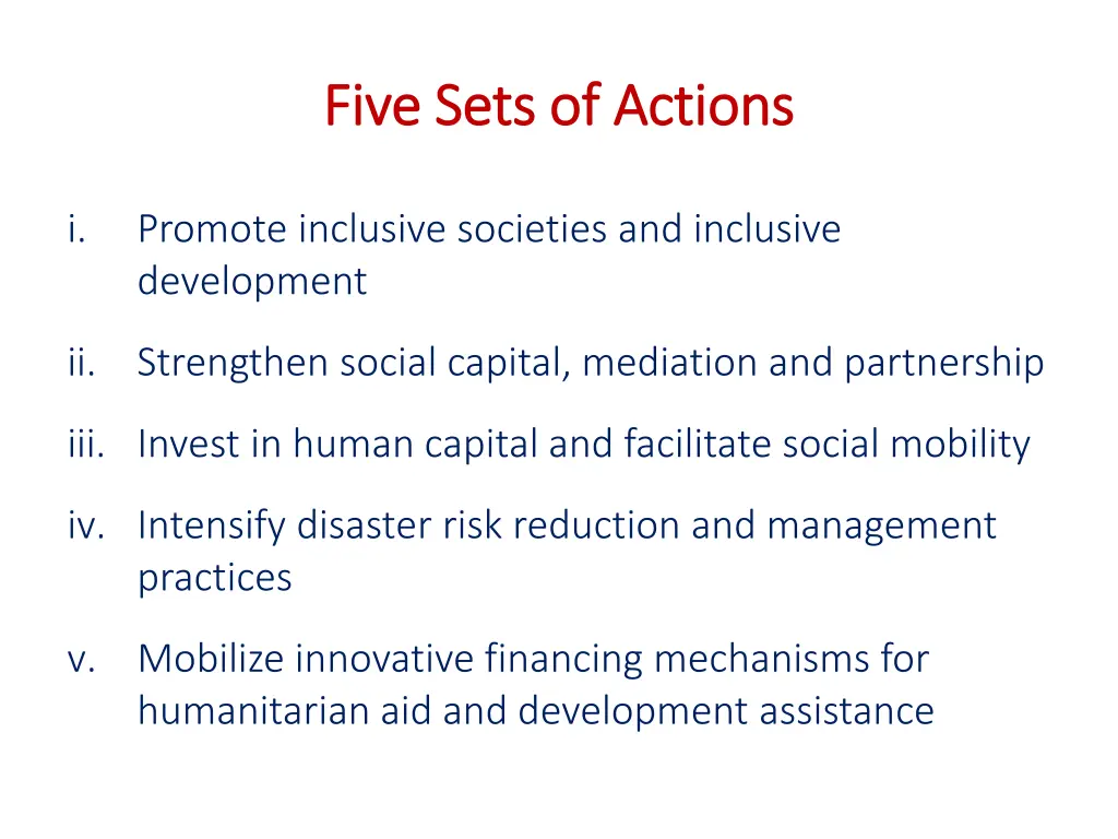 five sets of actions five sets of actions