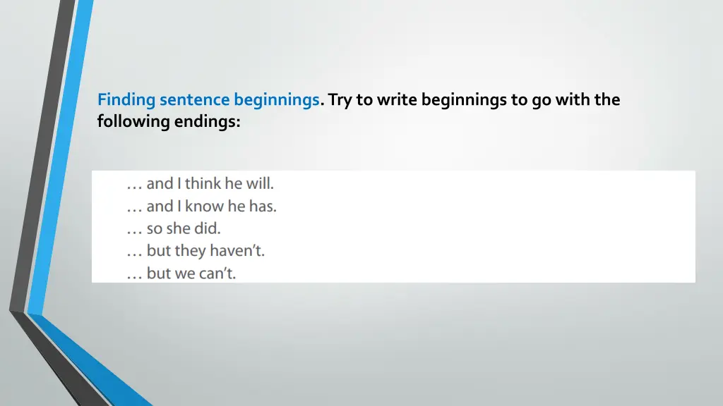 finding sentencebeginnings try to write