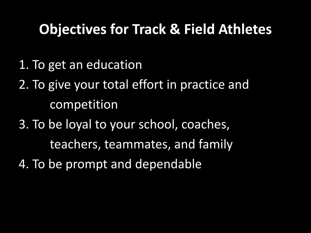 objectives for track field athletes