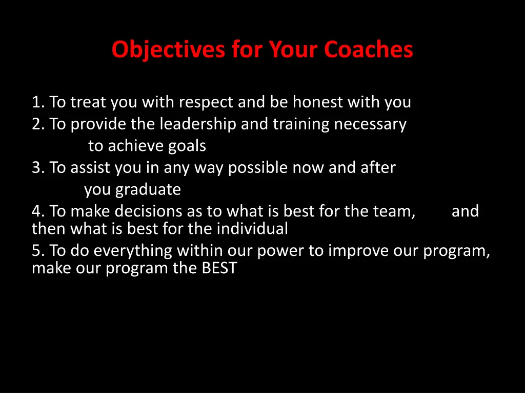 objectives for your coaches