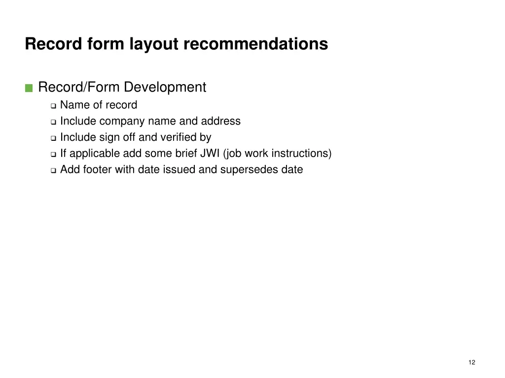 record form layout recommendations