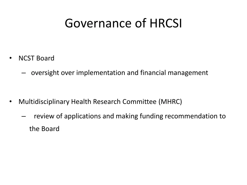 governance of hrcsi