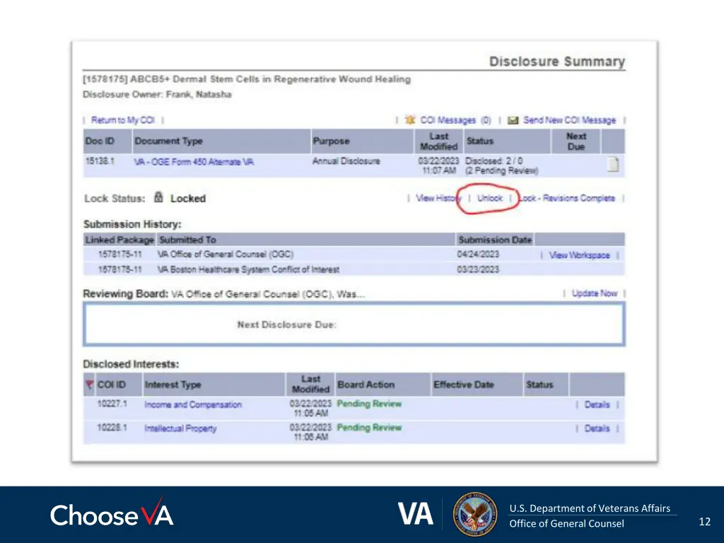 u s department of veterans affairs office