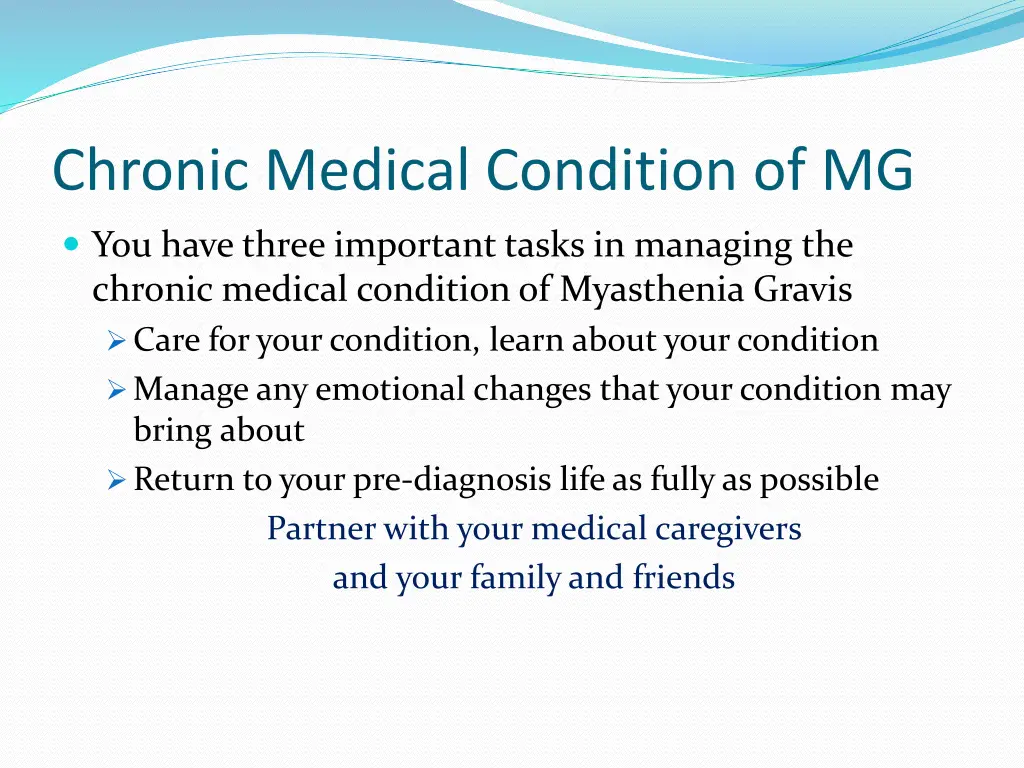 chronic medical condition of mg