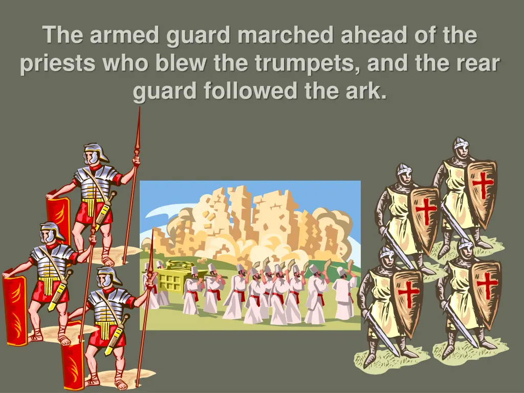 the armed guard marched ahead of the priests