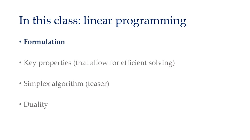in this class linear programming 1