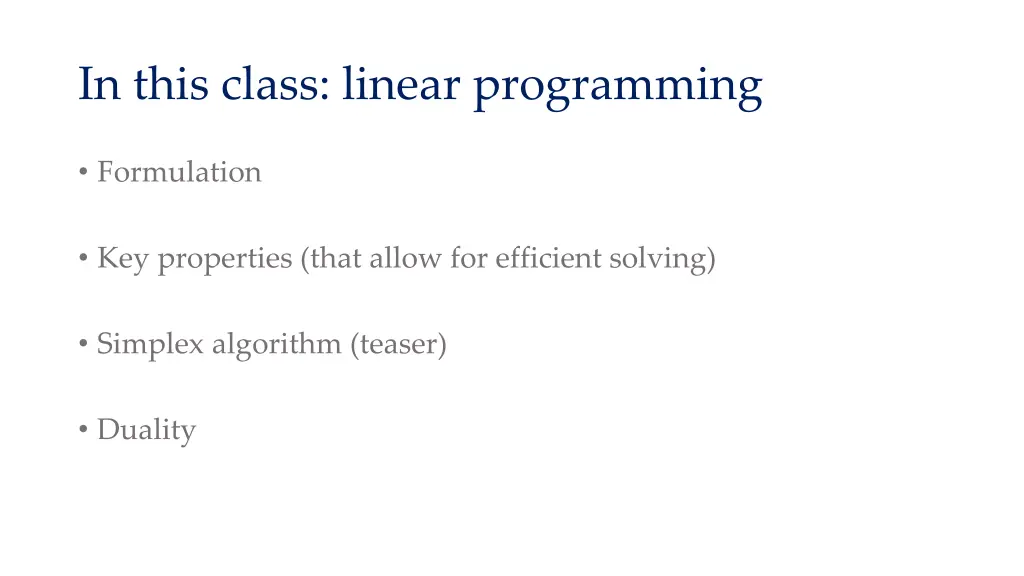 in this class linear programming