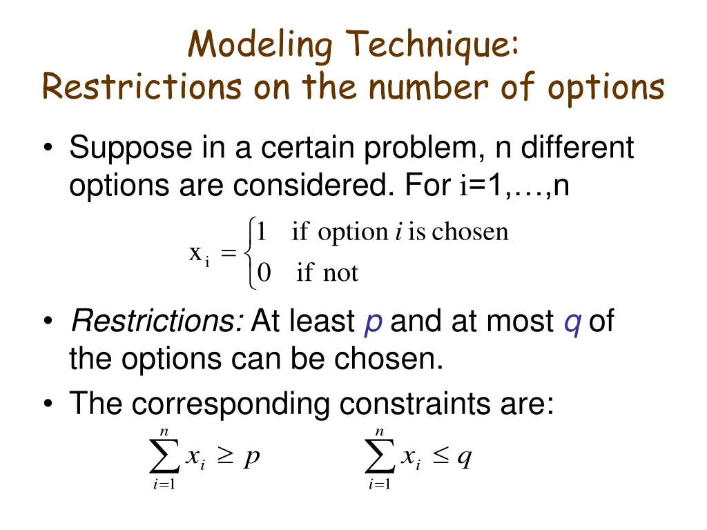 modeling technique restrictions on the number