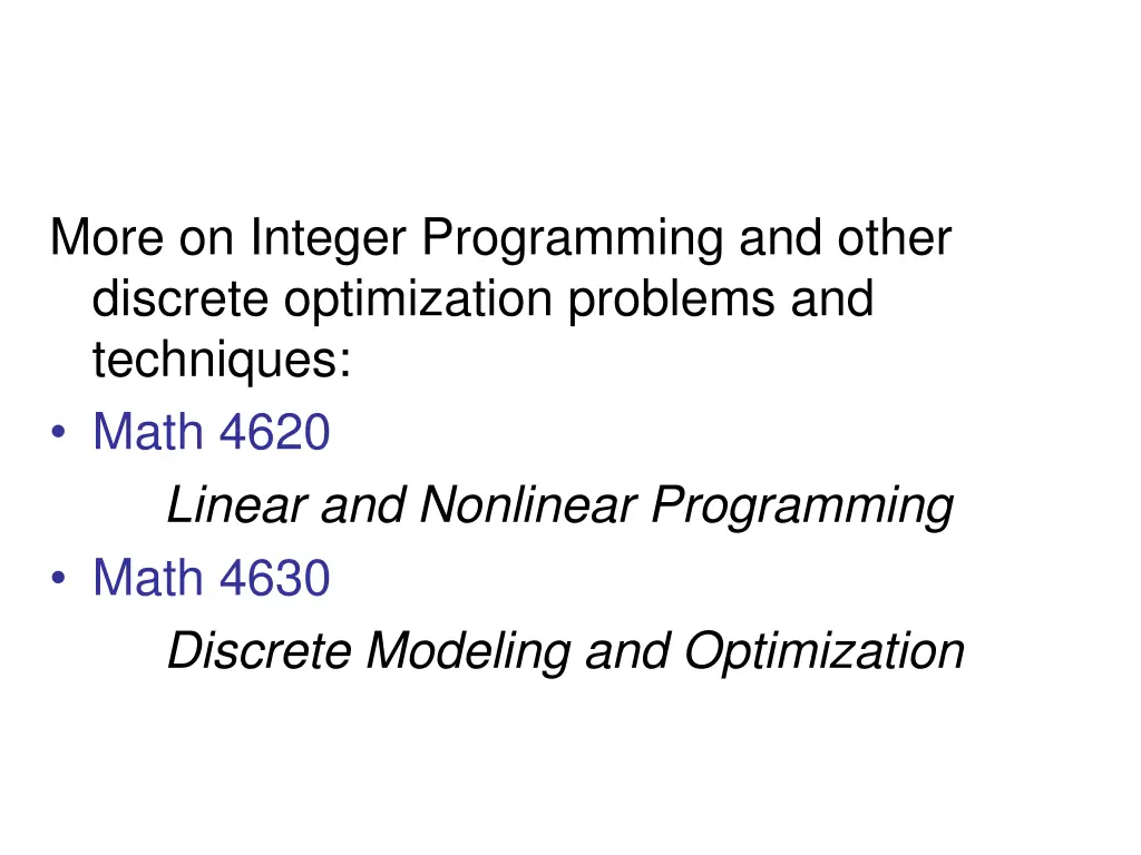 more on integer programming and other discrete