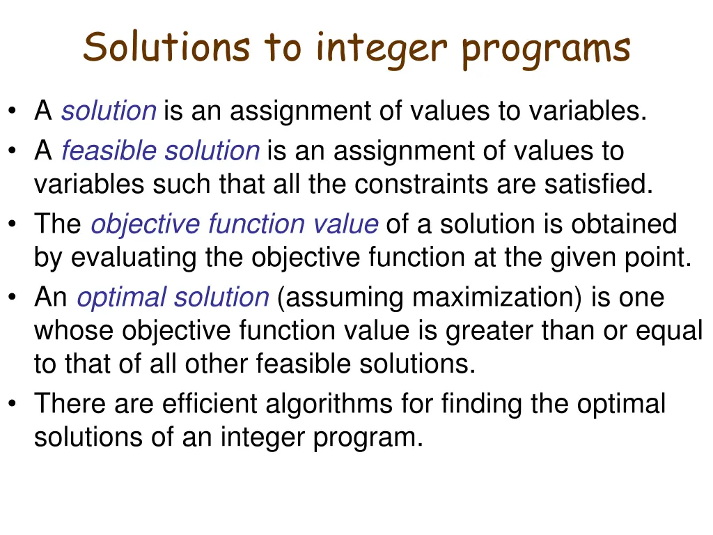 solutions to integer programs