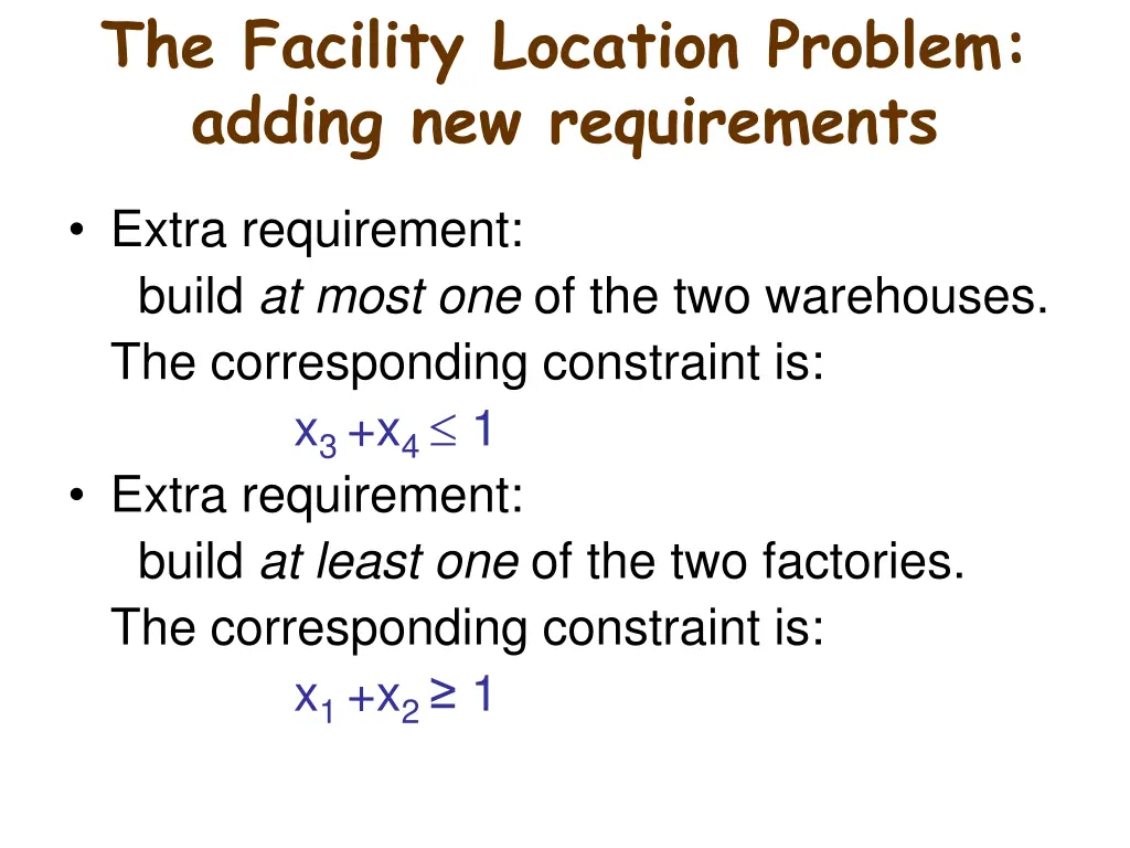 the facility location problem adding