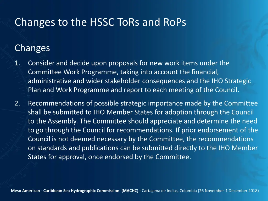 changes to the hssc tors and rops