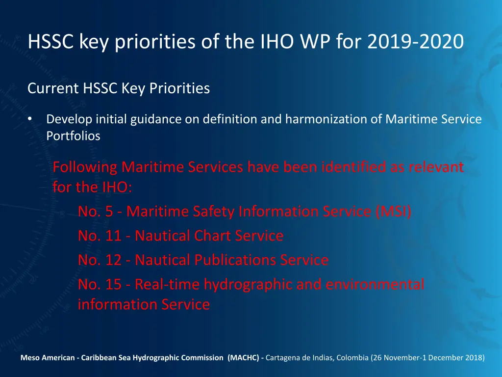 hssc key priorities of the iho wp for 2019 2020 2