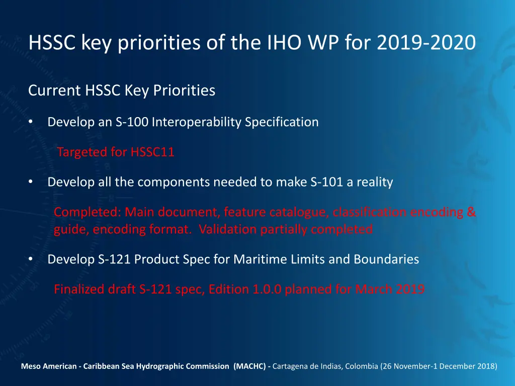 hssc key priorities of the iho wp for 2019 2020