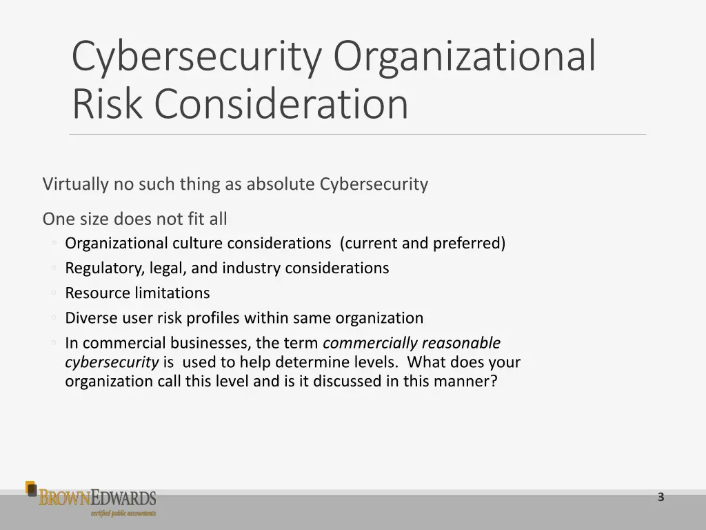 cybersecurity organizational risk consideration