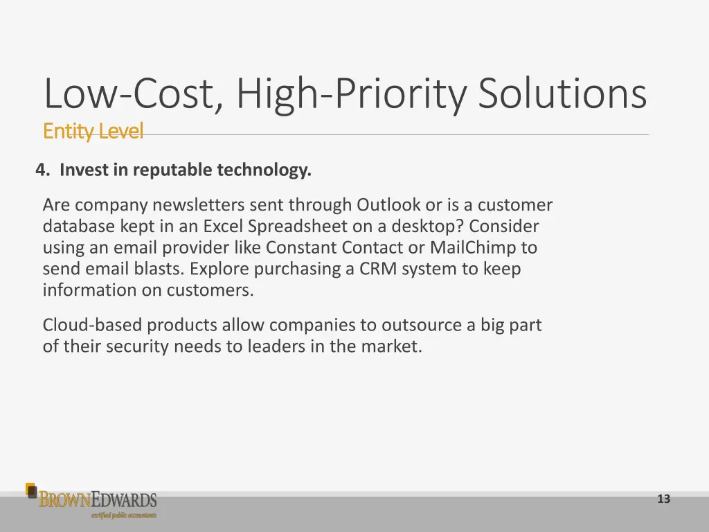 low cost high priority solutions entity level 2