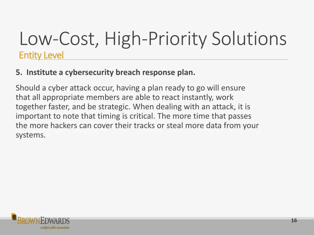 low cost high priority solutions entity level 5
