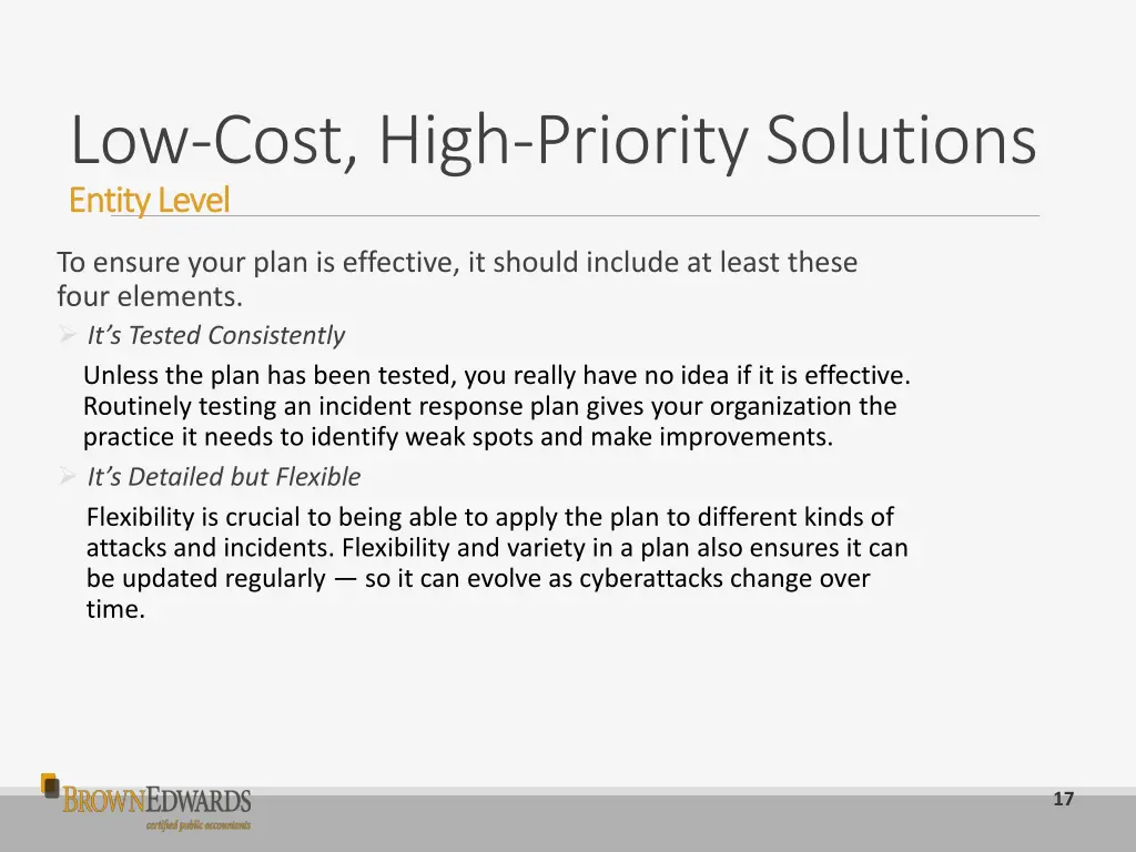 low cost high priority solutions entity level 6