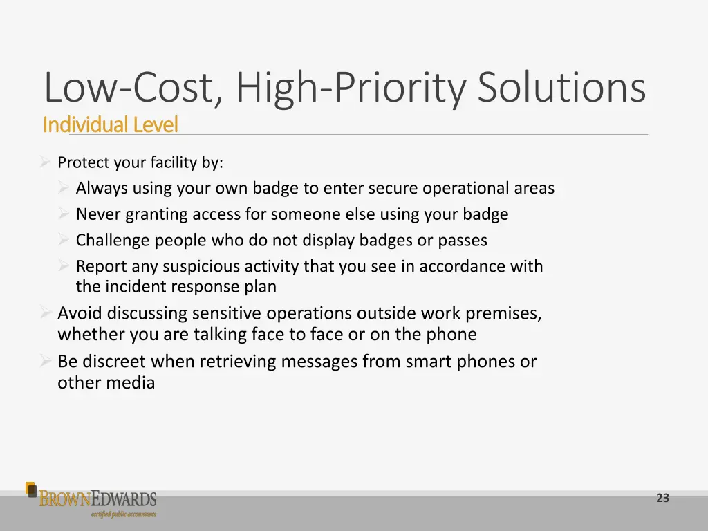 low cost high priority solutions individual level 4