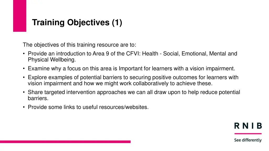 training objectives 1