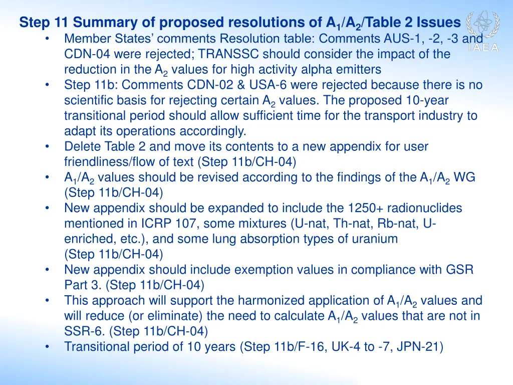 step 11 summary of proposed resolutions