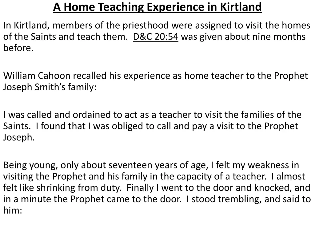 a home teaching experience in kirtland