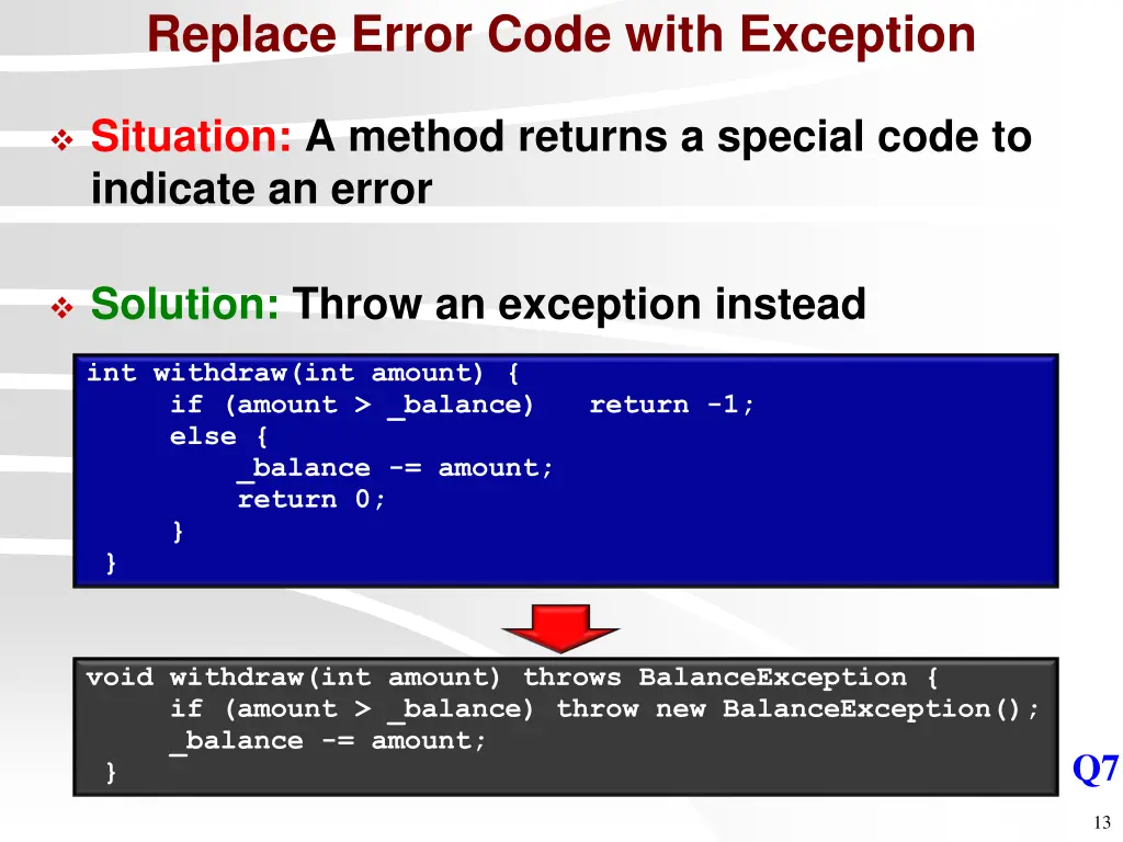 replace error code with exception