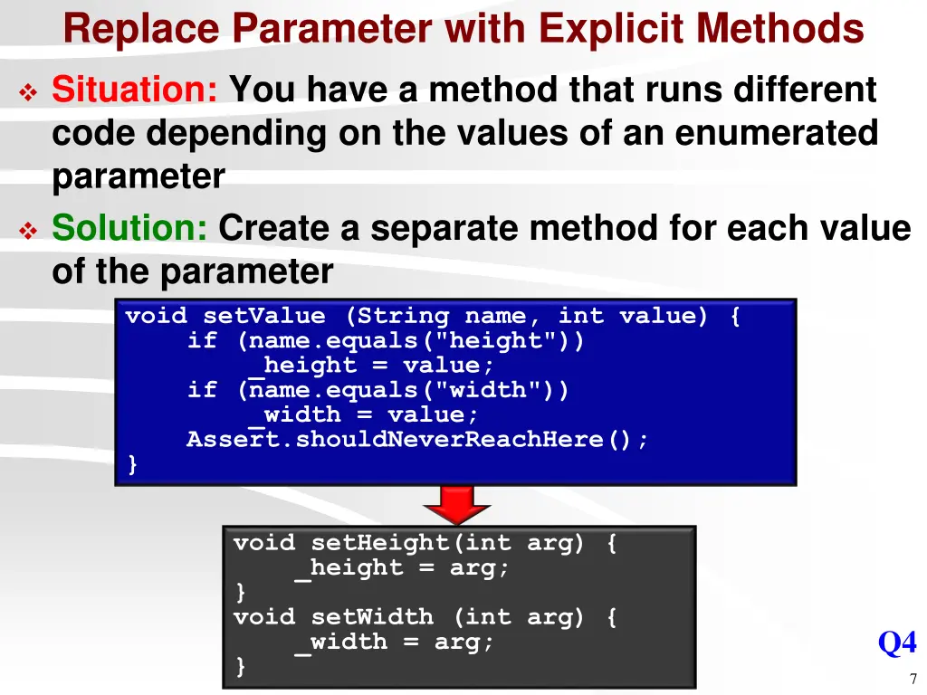 replace parameter with explicit methods