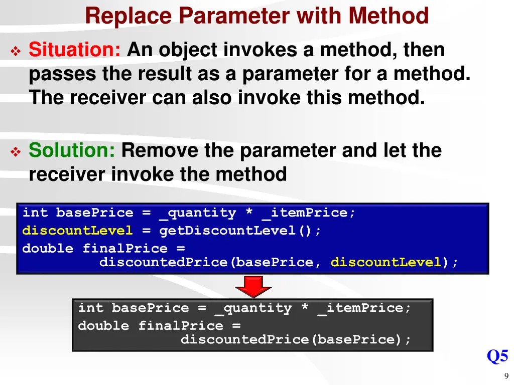 replace parameter with method