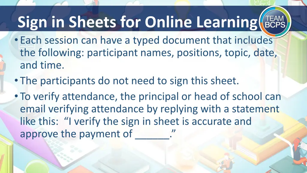 sign in sheets for online learning each session