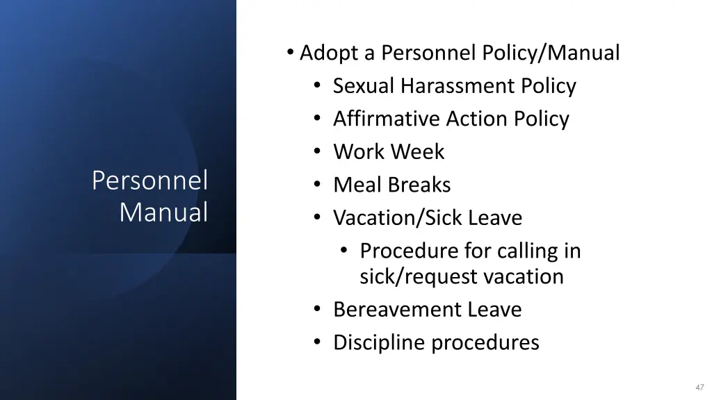 adopt a personnel policy manual sexual harassment
