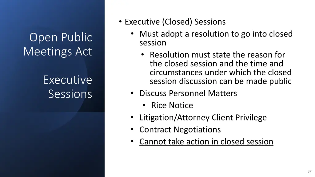 executive closed sessions must adopt a resolution