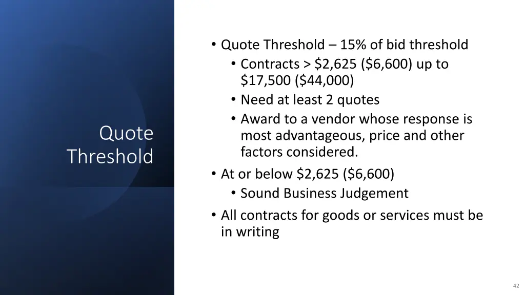 quote threshold 15 of bid threshold contracts