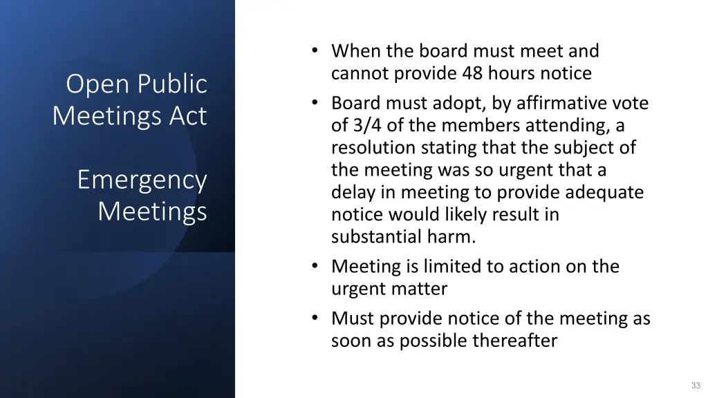 when the board must meet and cannot provide