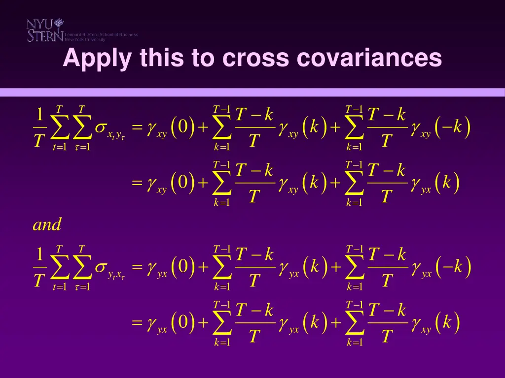 apply this to cross covariances