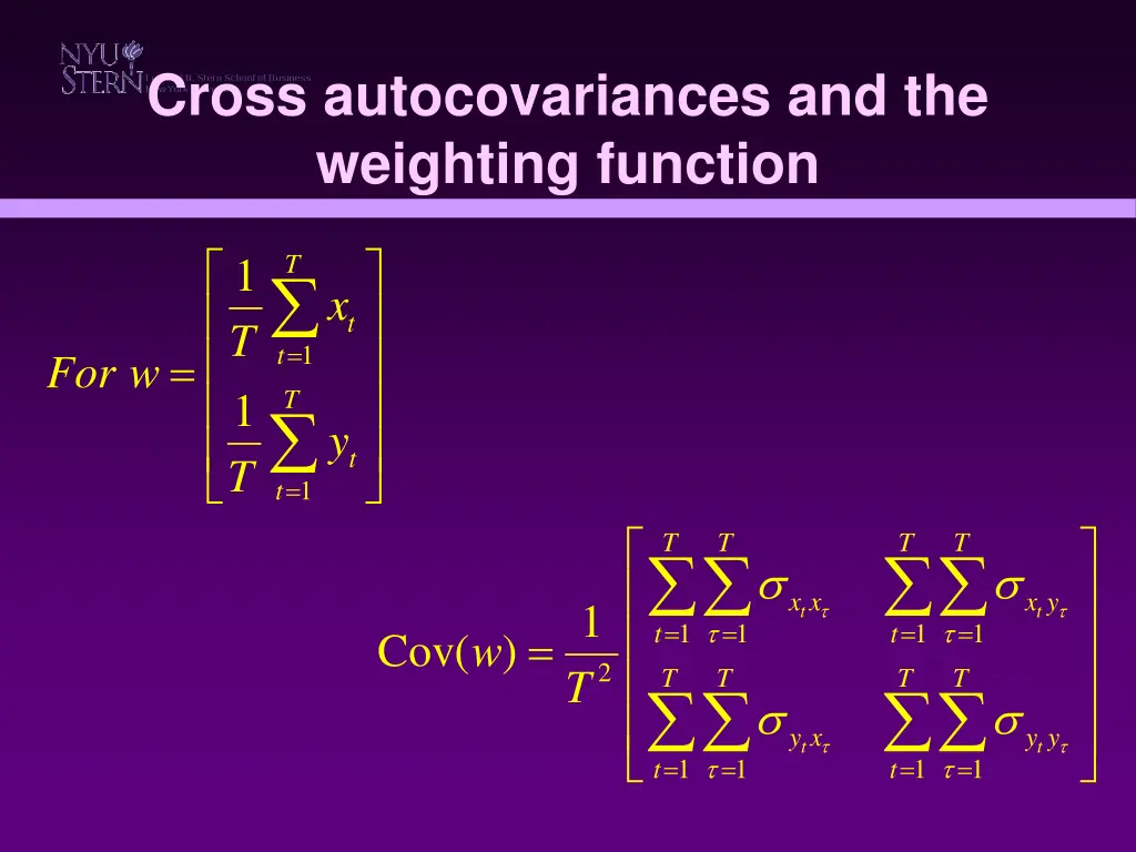 cross autocovariances and the weighting function