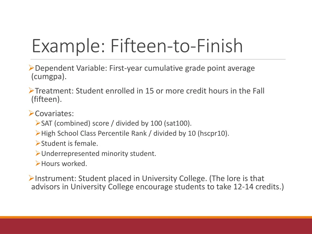 example fifteen to finish