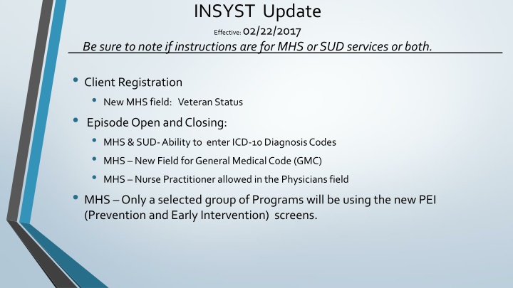 insyst update effective 02 22 2017