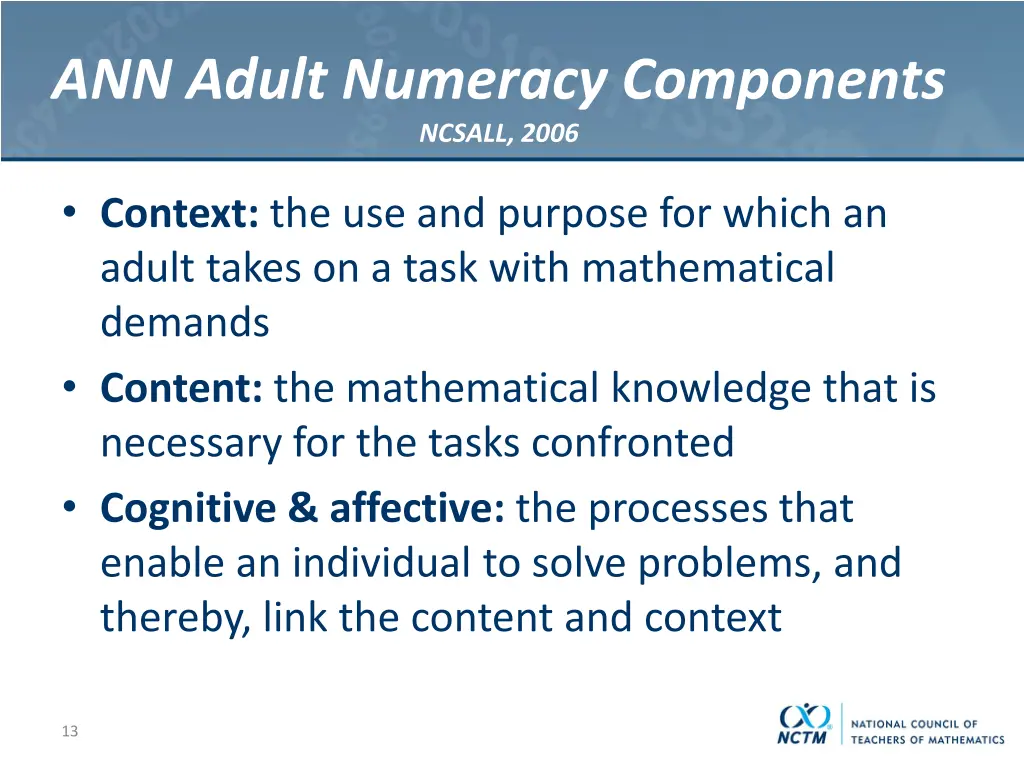 ann adult numeracy components ncsall 2006