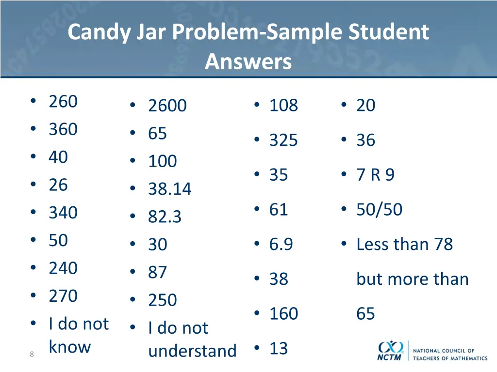 candy jar problem sample student answers
