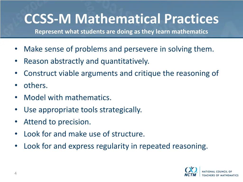 ccss m mathematical practices represent what