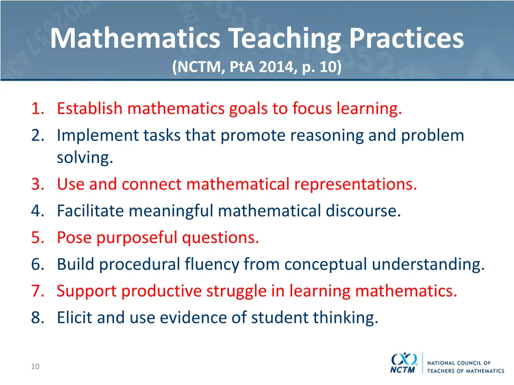 mathematics teaching practices nctm pta 2014 p 10 1