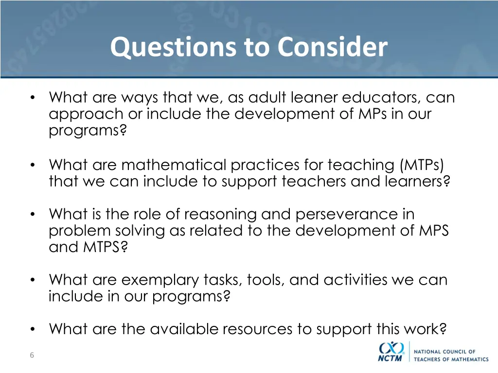 questions to consider