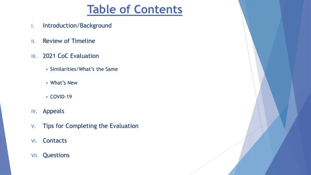 table of contents