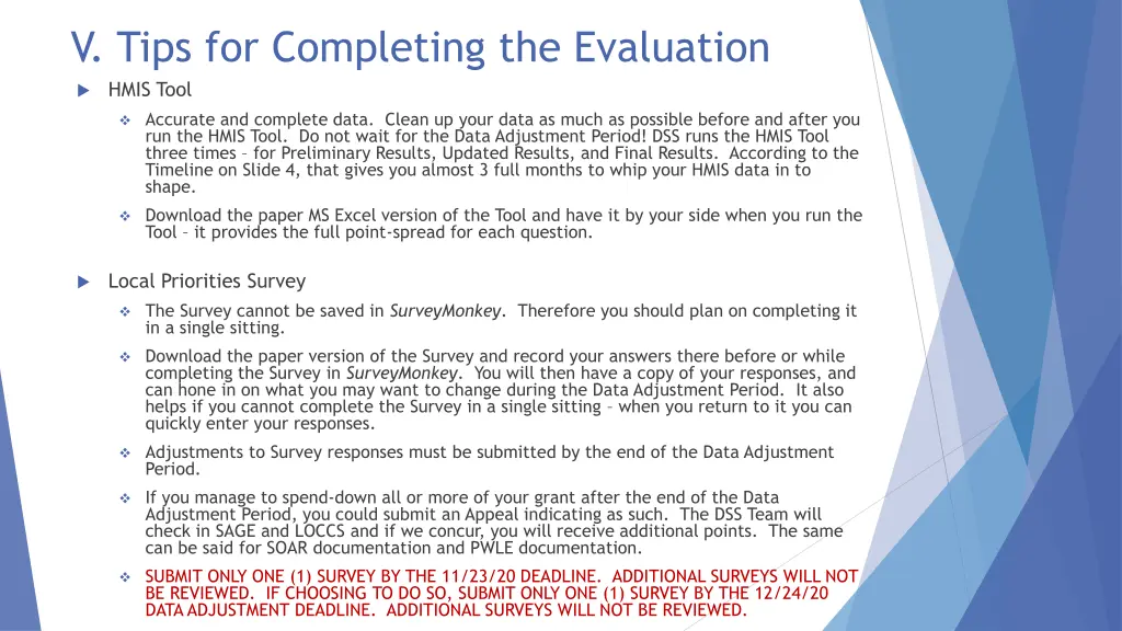 v tips for completing the evaluation hmis tool